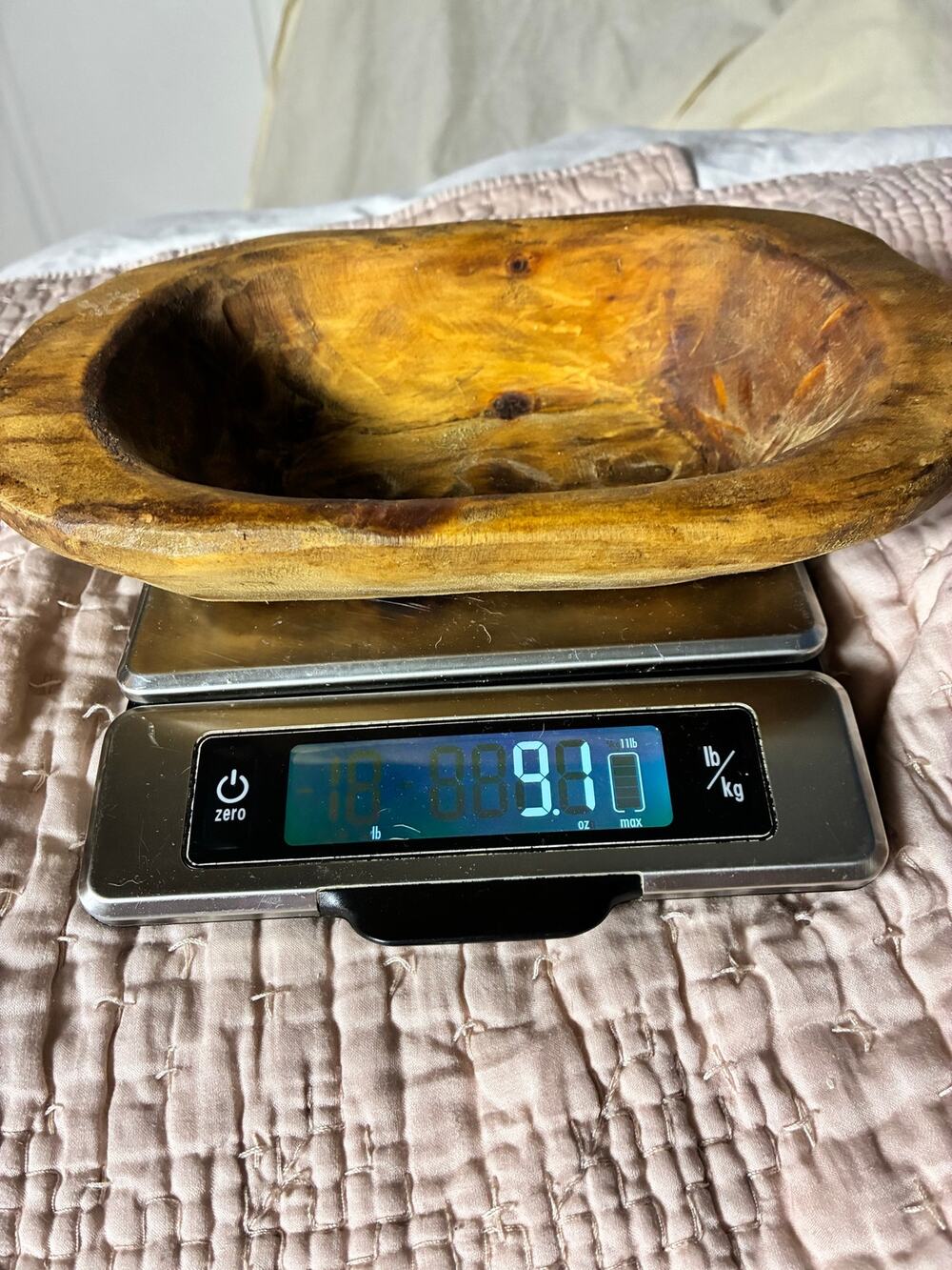 Primitive Hand Carved Wood Dough Bowl 9" Rustic Farmhouse Treen Wooden Bowl